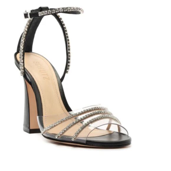 Schutz- Black & Silver Rowenah Nappa Leather Sandal - Picture 1 of 9